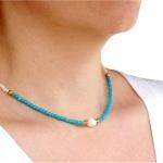 Turquoise Beaded Necklace, Delicate Feminine..