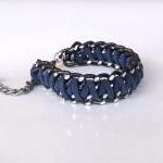 Midnight Blue Braided Chain Bracelet, Braided Cuff..