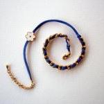 Double Wrap Bracelet, Cobalt Blue, Gold Chain,..